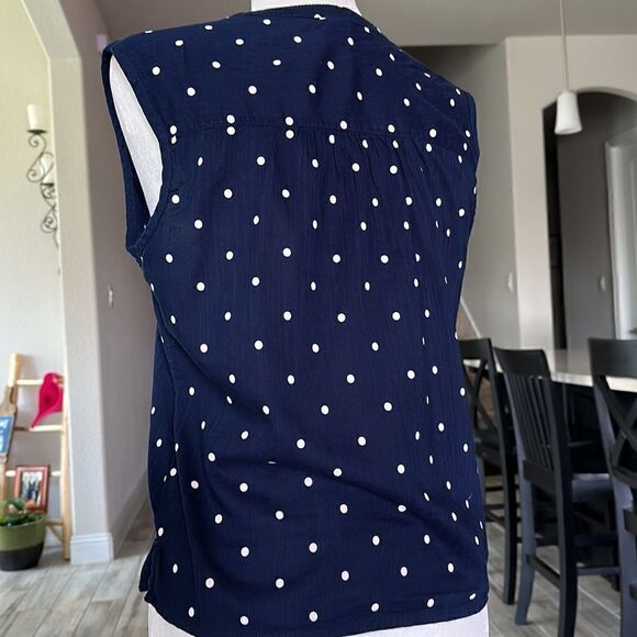 Old Navy Blue Sleeveless Button Down White Polla Dots Cotton Viscose XS Nautic - Picture 6 of 10